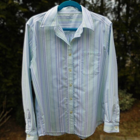 L.L.Bean Striped Oxford Buttondown Top with Chest Pocket - Picture 1 of 3